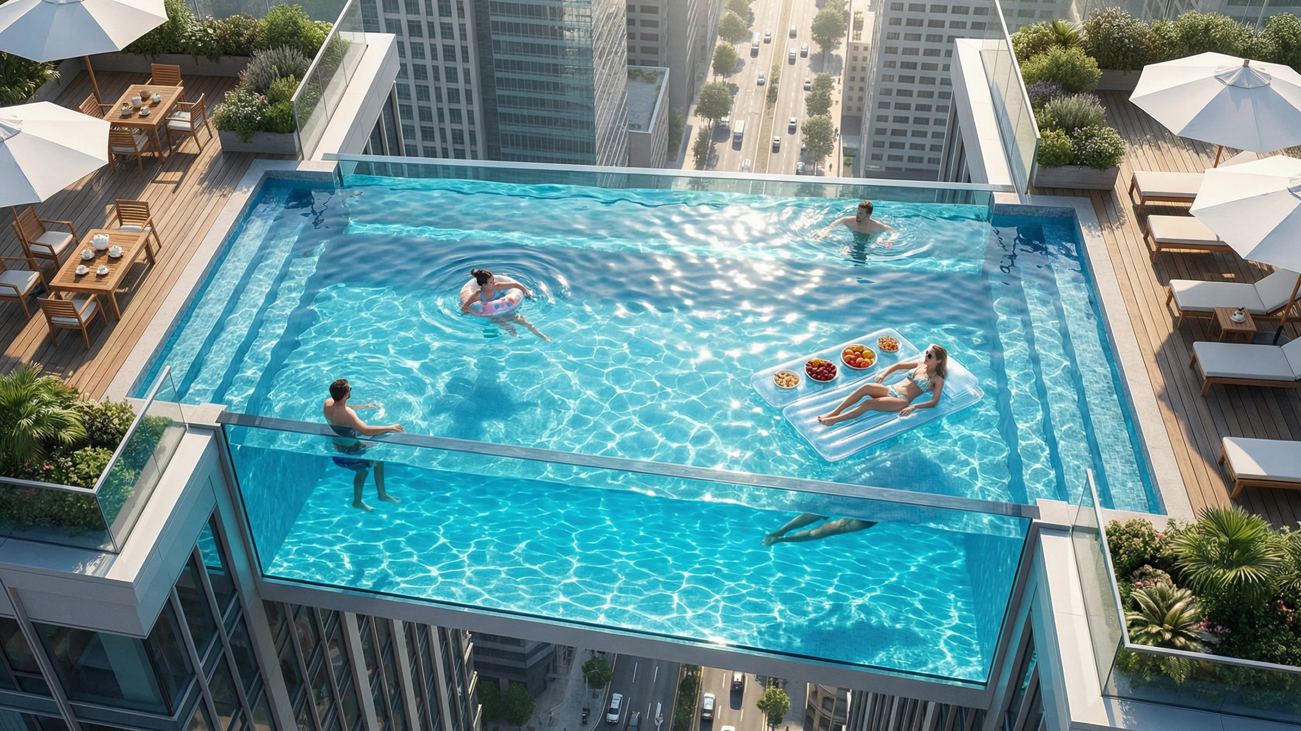 顶楼、悬空、空中亚克力透明游泳池