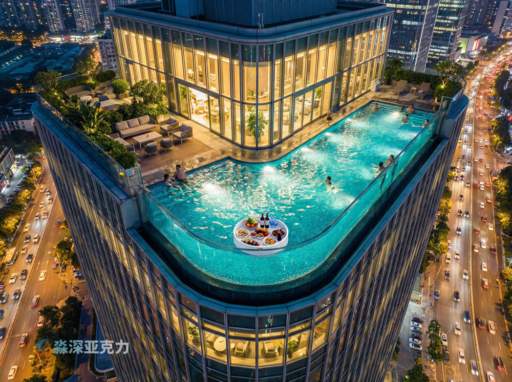 户外顶楼亚克力透明游泳池