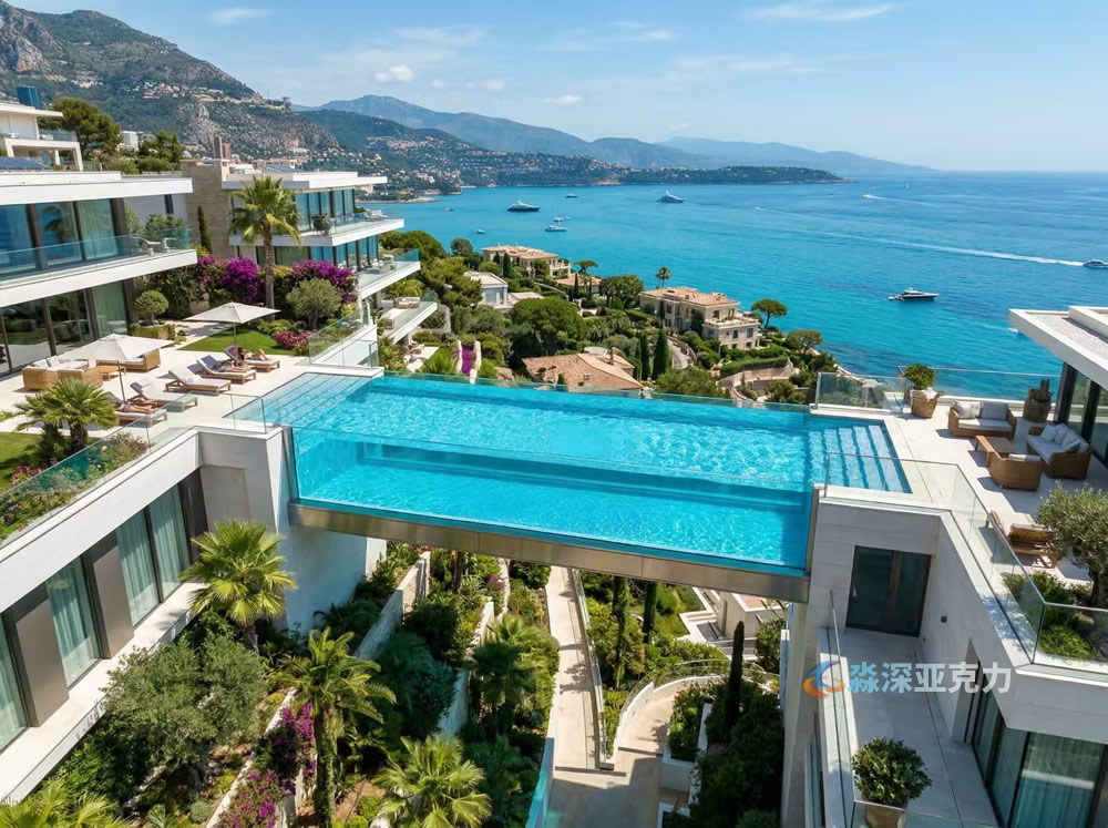 空中360度透明亚克力无边际游泳池