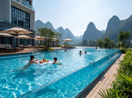 超长超宽无边际透明亚克力游泳池设计定制施工