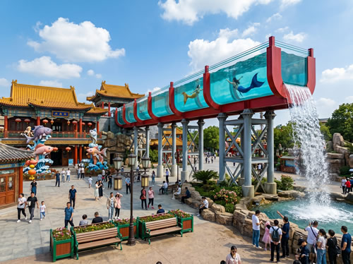 景区、公园超长空中美人鱼表演池鱼缸设计定制