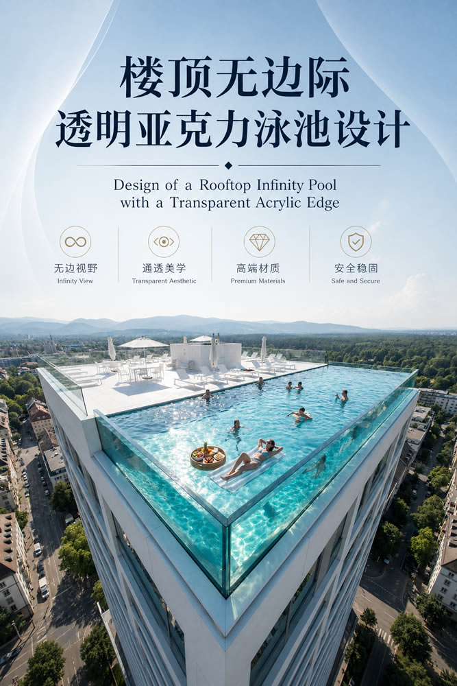 楼顶无边际透明亚克力泳池设计